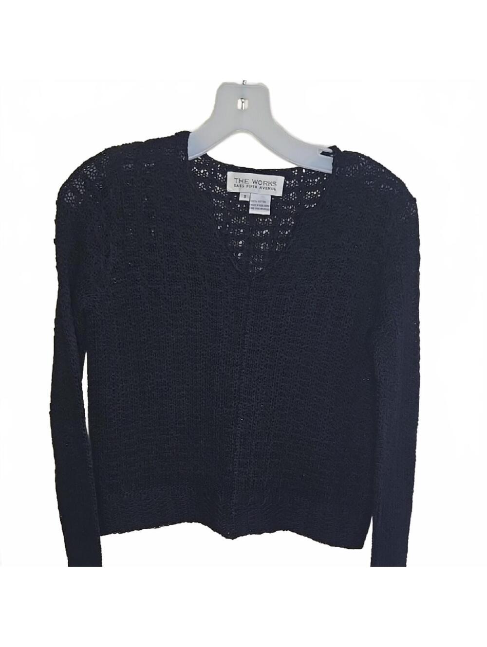 The Works Saks Fifth Avenue Black Crochet Cotton Cardigan Size S